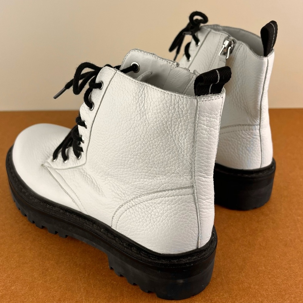 BLACK SUEDE STUDIO WHITE LEATHER COMBAT BOOTS - Picture 7 of 13